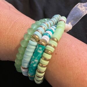 Stacked Mint & Turquoise Beaded Stretch Bracelets - Women Jewelry